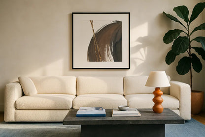 Curvature I by Chris Paschke. Displayed in a glass frame with matte in a clean modern living room. Available as an archival giclee rolled canvas, fine art paper, or poster print. SKU 78115a.