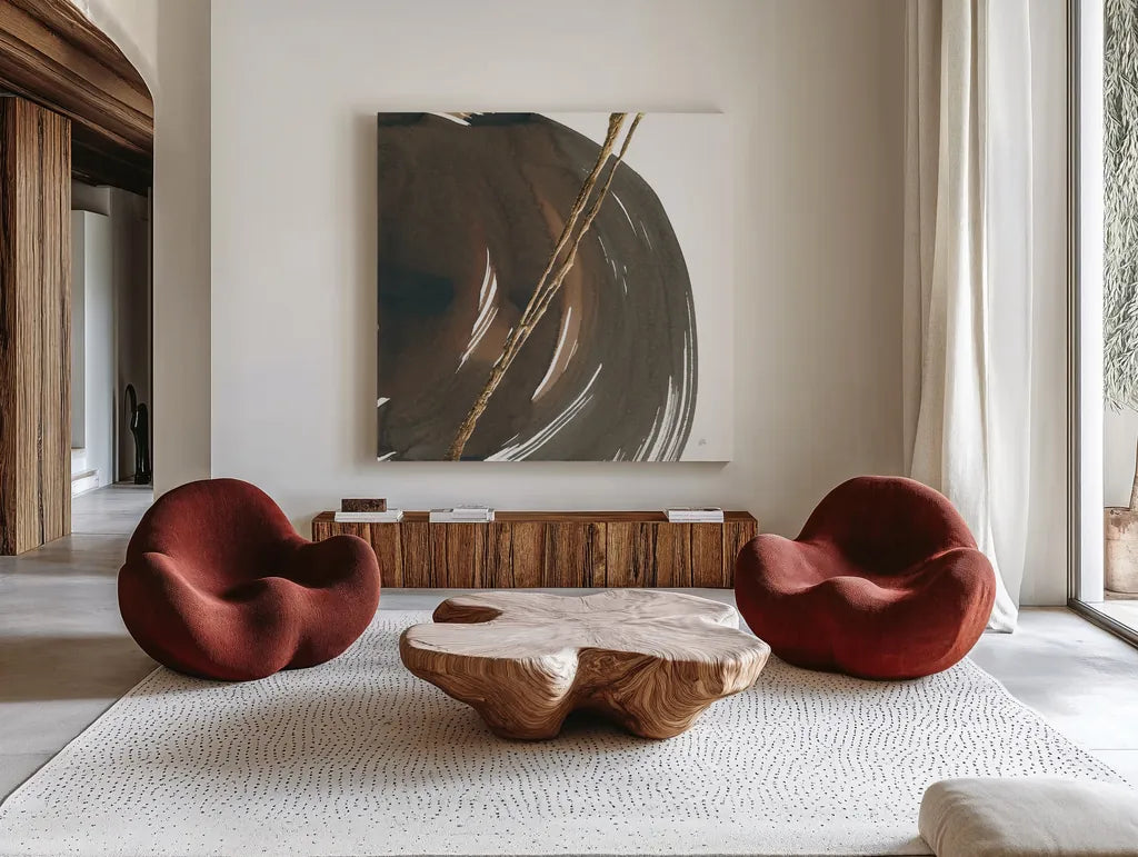 Curvature II by Chris Paschke. Shown as extra-large giant wall art in a modern living room. Available as an archival giclee rolled canvas, fine art paper, or poster print. SKU 78116a.