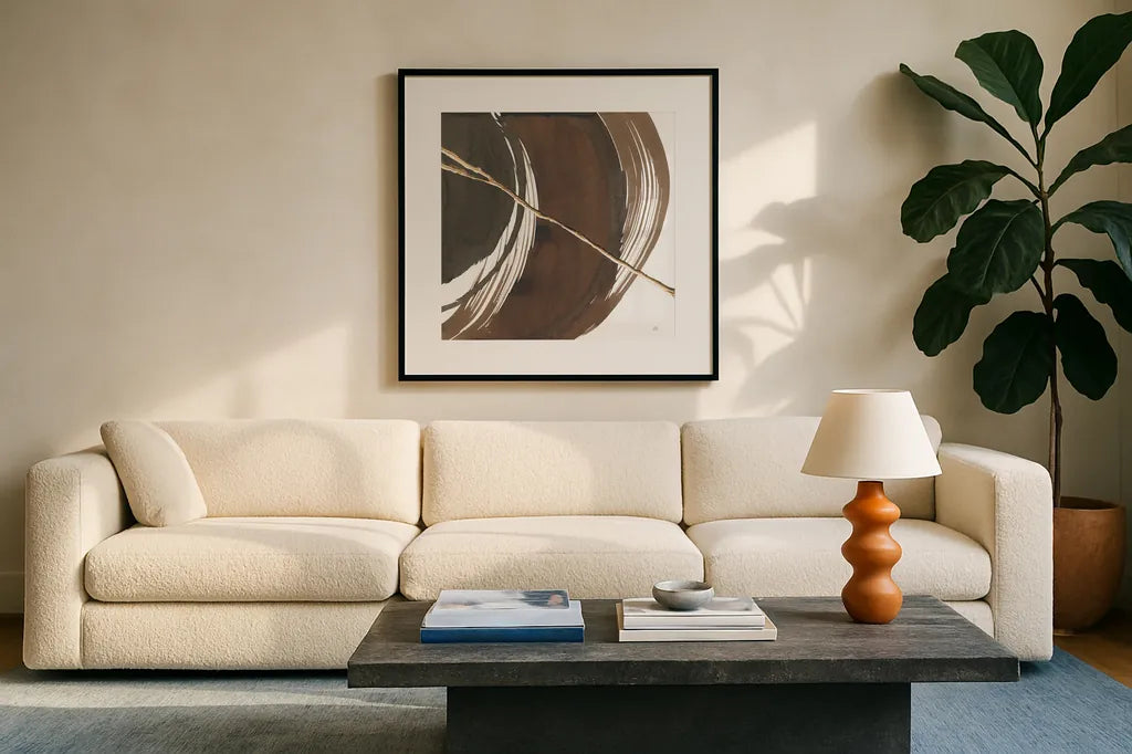 Curvature IV by Chris Paschke. Displayed in a glass frame with matte in a clean modern living room. Available as an archival giclee rolled canvas, fine art paper, or poster print. SKU 78118a.