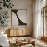 Curvilinear V by Chris Paschke. Shown in a natural wood frame in a cozy modern living room. Available as an archival giclee rolled canvas, fine art paper, or poster print. SKU 86233a.