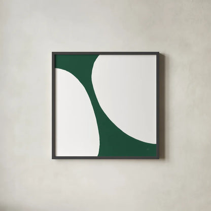 Curvilinear V Emerald Green by Chris Paschke. Shown in a sleek black glass frame for a contemporary gallery look. Available as an archival giclee rolled canvas, fine art paper, or poster print. SKU 88262a.