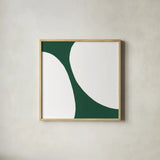 Curvilinear V Emerald Green by Chris Paschke. Shown in a natural wood glass frame for a timeless modern aesthetic. Available as an archival giclee rolled canvas, fine art paper, or poster print. SKU 88262a.