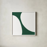 Curvilinear V Emerald Green by Chris Paschke. Shown in a crisp white glass frame for a clean and minimalist style. Available as an archival giclee rolled canvas, fine art paper, or poster print. SKU 88262a.