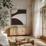 Curvilinear VII by Chris Paschke. Shown in a natural wood frame in a cozy modern living room. Available as an archival giclee rolled canvas, fine art paper, or poster print. SKU 86235a.