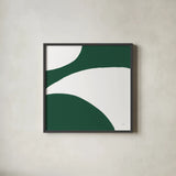 Curvilinear VII Emerald Green by Chris Paschke. Shown in a sleek black glass frame for a contemporary gallery look. Available as an archival giclee rolled canvas, fine art paper, or poster print. SKU 88264a.
