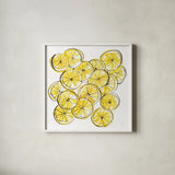 Cut Lemons III by Chris Paschke. Shown in a crisp white glass frame for a clean and minimalist style. Available as an archival giclee rolled canvas, fine art paper, or poster print. SKU 66886a.