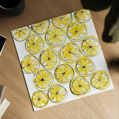 Cut Lemons IV by Chris Paschke. Shown as a detailed flat fine art print, highlighting archival giclee quality. Available as an archival giclee rolled canvas, fine art paper, or poster print. SKU 66887a.