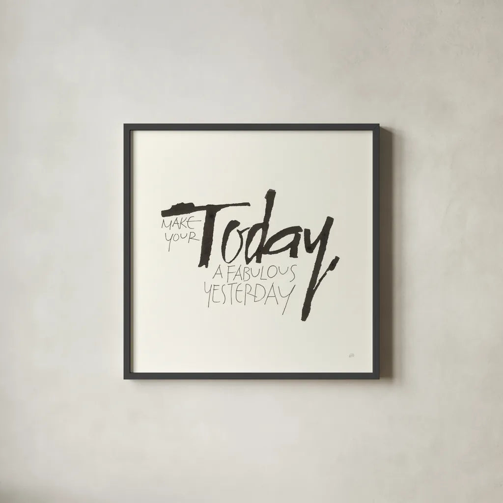 Daily Saying I by Chris Paschke. Shown in a sleek black glass frame for a contemporary gallery look. Available as an archival giclee rolled canvas, fine art paper, or poster print. SKU 59401a.