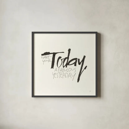 Daily Saying I by Chris Paschke. Shown in a sleek black glass frame for a contemporary gallery look. Available as an archival giclee rolled canvas, fine art paper, or poster print. SKU 59401a.