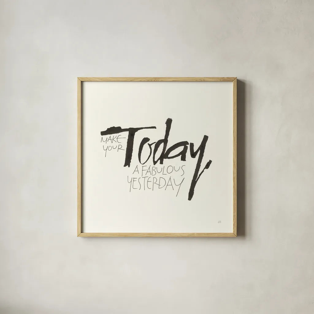 Daily Saying I by Chris Paschke. Shown in a natural wood glass frame for a timeless modern aesthetic. Available as an archival giclee rolled canvas, fine art paper, or poster print. SKU 59401a.