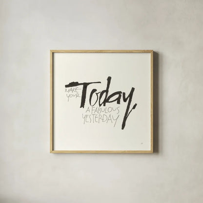 Daily Saying I by Chris Paschke. Shown in a natural wood glass frame for a timeless modern aesthetic. Available as an archival giclee rolled canvas, fine art paper, or poster print. SKU 59401a.