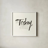 Daily Saying I by Chris Paschke. Shown in a crisp white glass frame for a clean and minimalist style. Available as an archival giclee rolled canvas, fine art paper, or poster print. SKU 59401a.