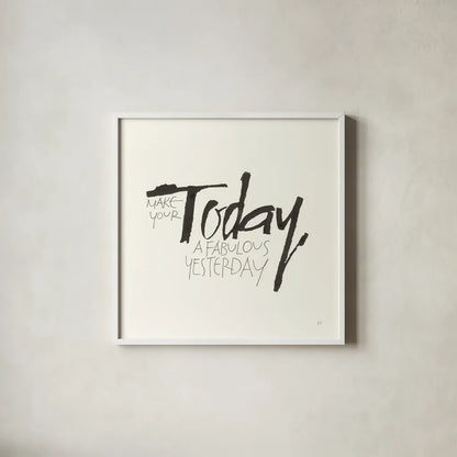 Daily Saying I by Chris Paschke. Shown in a crisp white glass frame for a clean and minimalist style. Available as an archival giclee rolled canvas, fine art paper, or poster print. SKU 59401a.