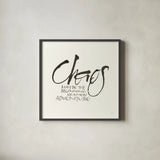 Daily Saying II by Chris Paschke. Shown in a sleek black glass frame for a contemporary gallery look. Available as an archival giclee rolled canvas, fine art paper, or poster print. SKU 59402a.