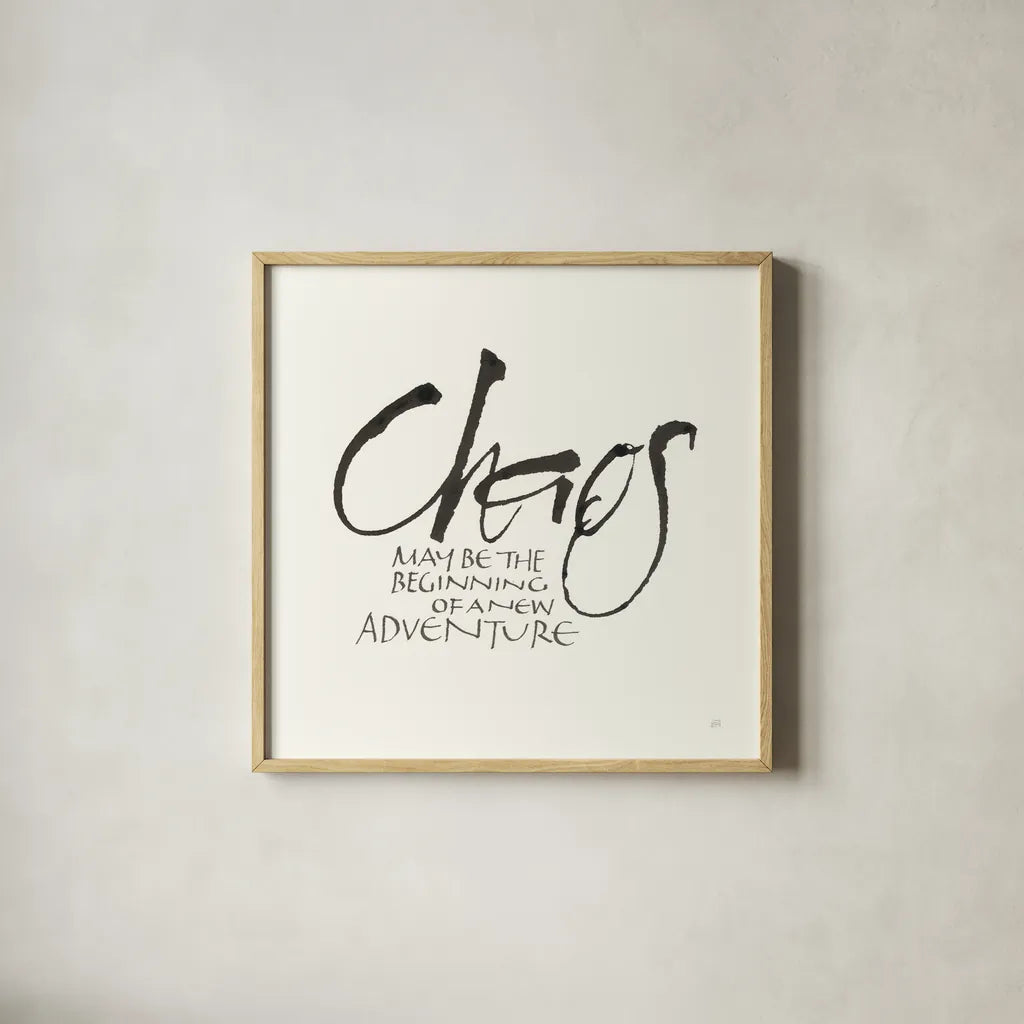 Daily Saying II by Chris Paschke. Shown in a natural wood glass frame for a timeless modern aesthetic. Available as an archival giclee rolled canvas, fine art paper, or poster print. SKU 59402a.