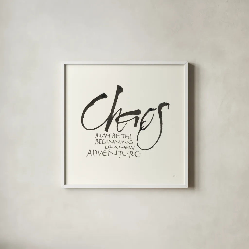 Daily Saying II by Chris Paschke. Shown in a crisp white glass frame for a clean and minimalist style. Available as an archival giclee rolled canvas, fine art paper, or poster print. SKU 59402a.