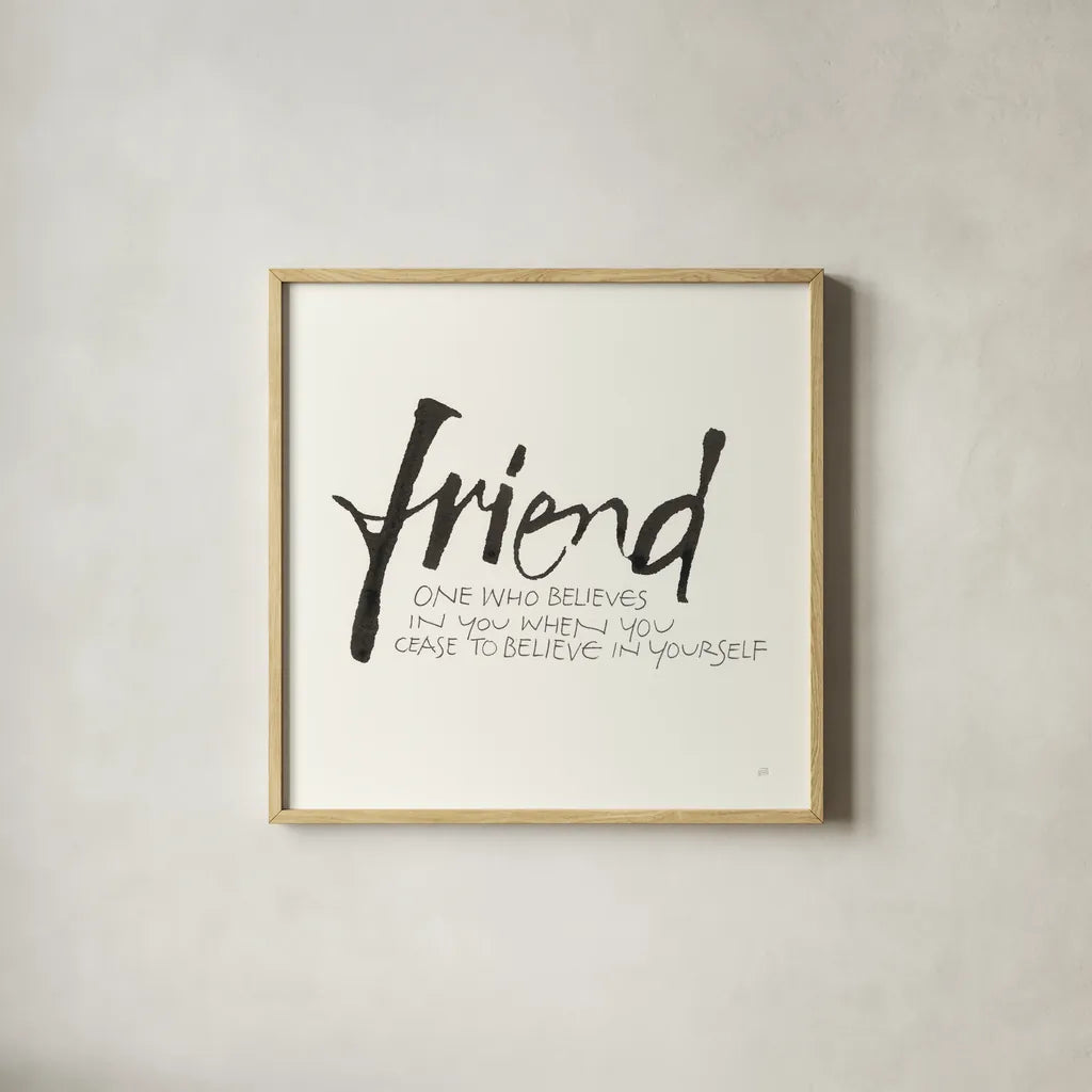 Daily Saying IV by Chris Paschke. Shown in a natural wood glass frame for a timeless modern aesthetic. Available as an archival giclee rolled canvas, fine art paper, or poster print. SKU 59404a.