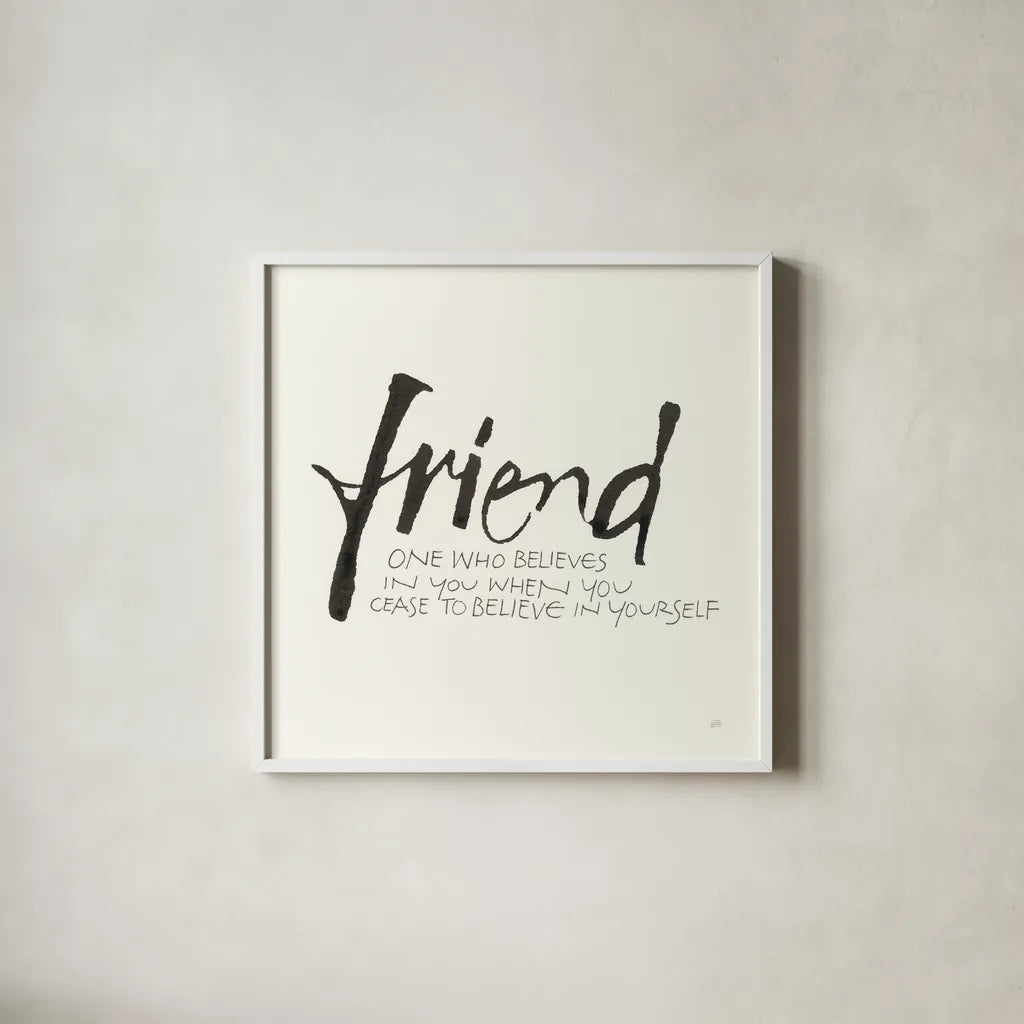 Daily Saying IV by Chris Paschke. Shown in a crisp white glass frame for a clean and minimalist style. Available as an archival giclee rolled canvas, fine art paper, or poster print. SKU 59404a.