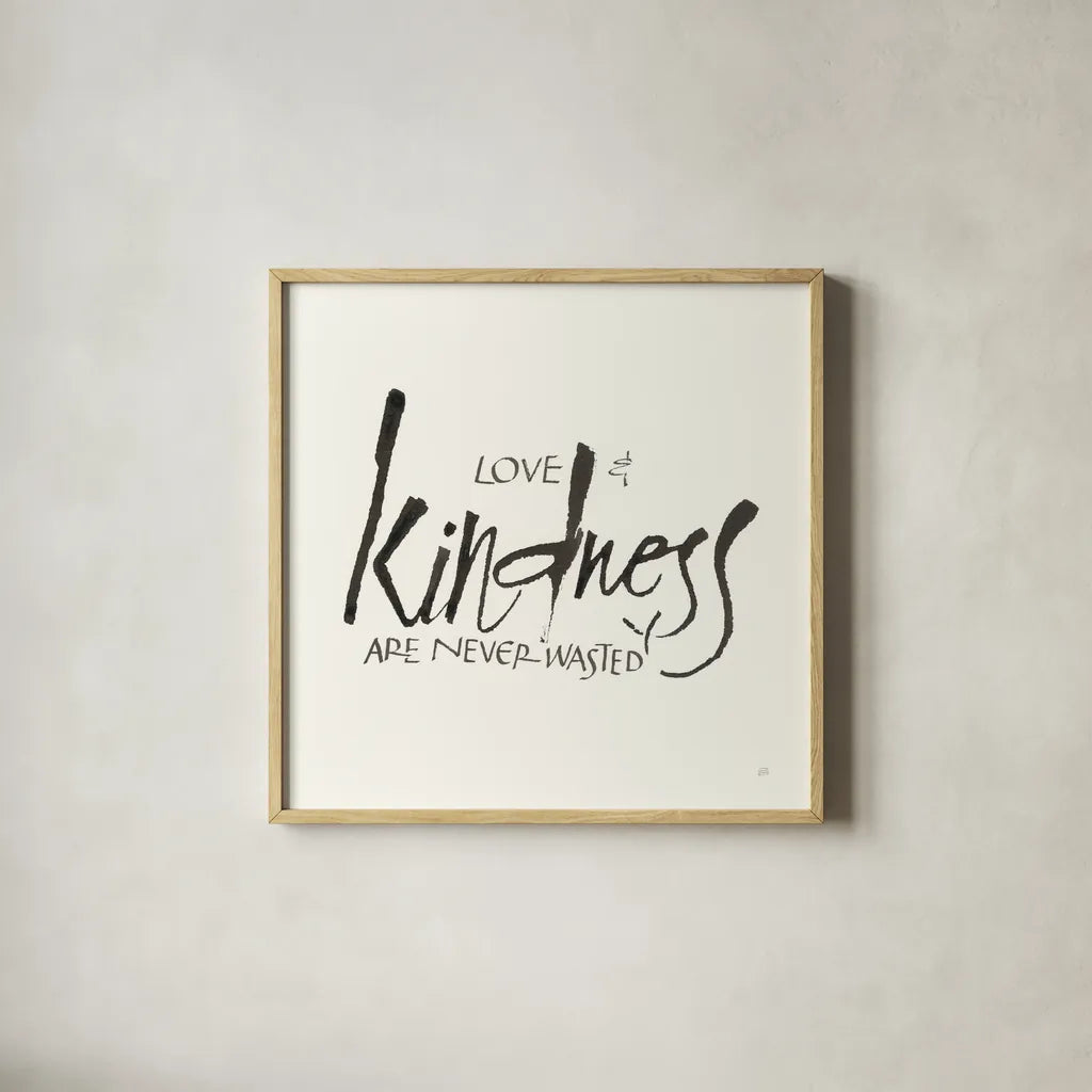 Daily Saying VI by Chris Paschke. Shown in a natural wood glass frame for a timeless modern aesthetic. Available as an archival giclee rolled canvas, fine art paper, or poster print. SKU 59406a.