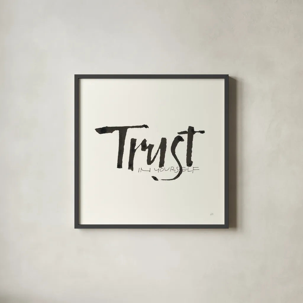 Daily Saying VII by Chris Paschke. Shown in a sleek black glass frame for a contemporary gallery look. Available as an archival giclee rolled canvas, fine art paper, or poster print. SKU 59407a.