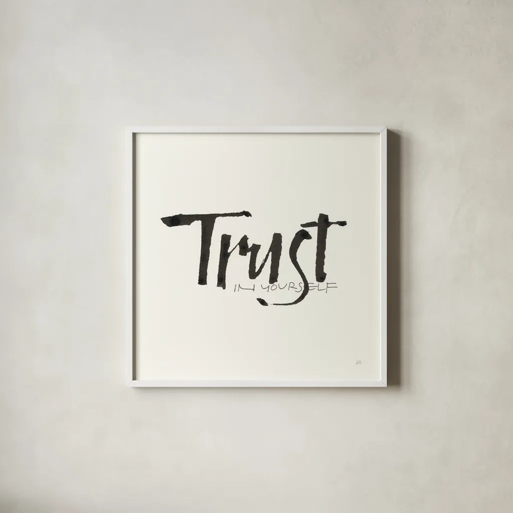 Daily Saying VII by Chris Paschke. Shown in a crisp white glass frame for a clean and minimalist style. Available as an archival giclee rolled canvas, fine art paper, or poster print. SKU 59407a.