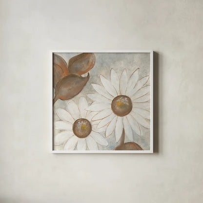 Daisy Do I Neutral by Chris Paschke. Shown in a crisp white glass frame for a clean and minimalist style. Available as an archival giclee rolled canvas, fine art paper, or poster print. SKU 39338a.