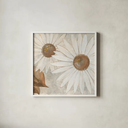 Daisy Do II Neutral by Chris Paschke. Shown in a crisp white glass frame for a clean and minimalist style. Available as an archival giclee rolled canvas, fine art paper, or poster print. SKU 39339a.