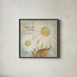Daisy Do III - Live in the Moment by Chris Paschke. Shown in a sleek black glass frame for a contemporary gallery look. Available as an archival giclee rolled canvas, fine art paper, or poster print. SKU 11051a.