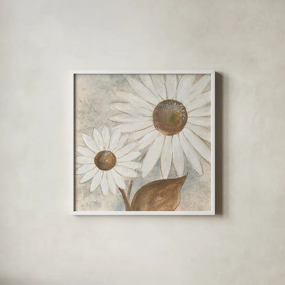 Daisy Do III Neutral by Chris Paschke. Shown in a crisp white glass frame for a clean and minimalist style. Available as an archival giclee rolled canvas, fine art paper, or poster print. SKU 39340a.