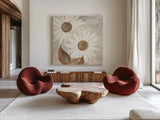 Daisy Do IV Neutral by Chris Paschke. Shown as extra-large giant wall art in a modern living room. Available as an archival giclee rolled canvas, fine art paper, or poster print. SKU 39341a.