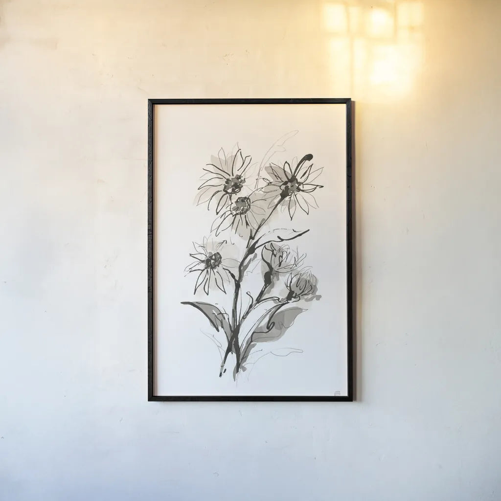 Daisy I by Chris Paschke. shown as a paper print in a black flame. Available as a archival giclee rolled canvas, fine art paper, or poster print. SKU 74372h.