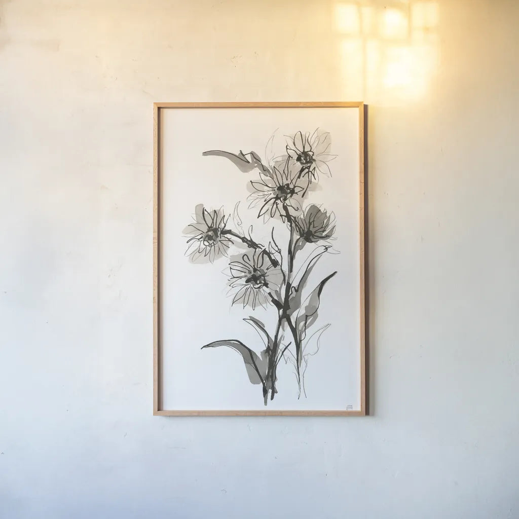 Daisy II by Chris Paschke. shown as a paper print in a natural frame. Available as a archival giclee rolled canvas, fine art paper, or poster print. SKU 74373h.