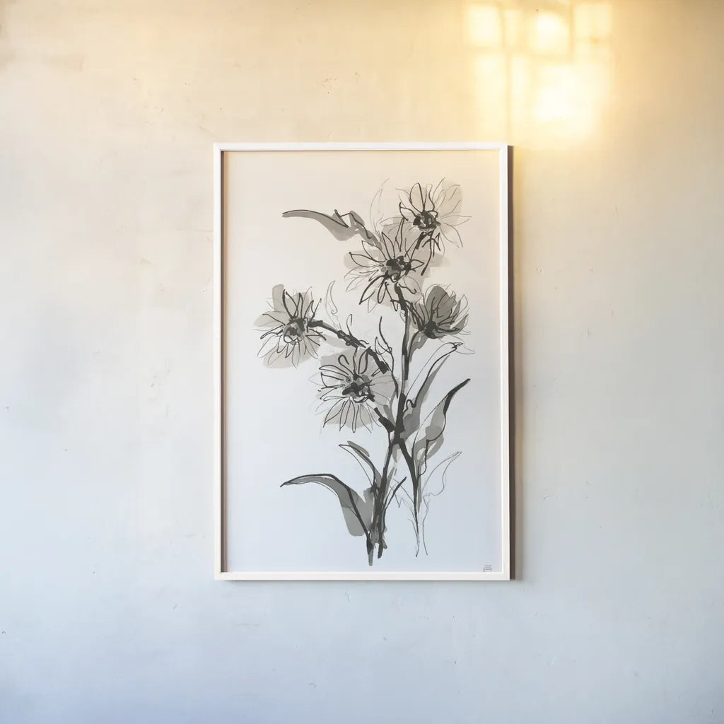 Daisy II by Chris Paschke. shown as a paper print in a white frame. Available as a archival giclee rolled canvas, fine art paper, or poster print. SKU 74373h.