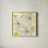 Dancing Clematis II by Chris Paschke. Shown in a natural wood glass frame for a timeless modern aesthetic. Available as an archival giclee rolled canvas, fine art paper, or poster print. SKU 47268a.