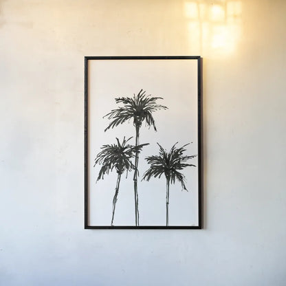 Dark Palms I by Chris Paschke. shown as a paper print in a black flame. Available as a archival giclee rolled canvas, fine art paper, or poster print. SKU 78874h.