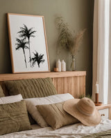 Dark Palms II by Chris Paschke. shown as a paper print in a natural frame. Available as a archival giclee rolled canvas, fine art paper, or poster print. SKU 78875h.