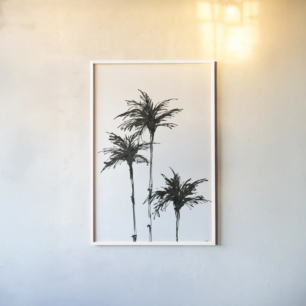 Dark Palms II by Chris Paschke. shown as a paper print in a white frame. Available as a archival giclee rolled canvas, fine art paper, or poster print. SKU 78875h.
