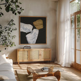 Delicate Balance IV by Chris Paschke. Shown in a natural wood frame in a cozy modern living room. Available as an archival giclee rolled canvas, fine art paper, or poster print. SKU 86822a.