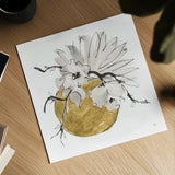 Delicate Gilded Vase I by Chris Paschke. Shown as a detailed flat fine art print, highlighting archival giclee quality. Available as an archival giclee rolled canvas, fine art paper, or poster print. SKU 74092a.