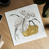 Delicate Gilded Vase II by Chris Paschke. Shown as a detailed flat fine art print, highlighting archival giclee quality. Available as an archival giclee rolled canvas, fine art paper, or poster print. SKU 74093a.