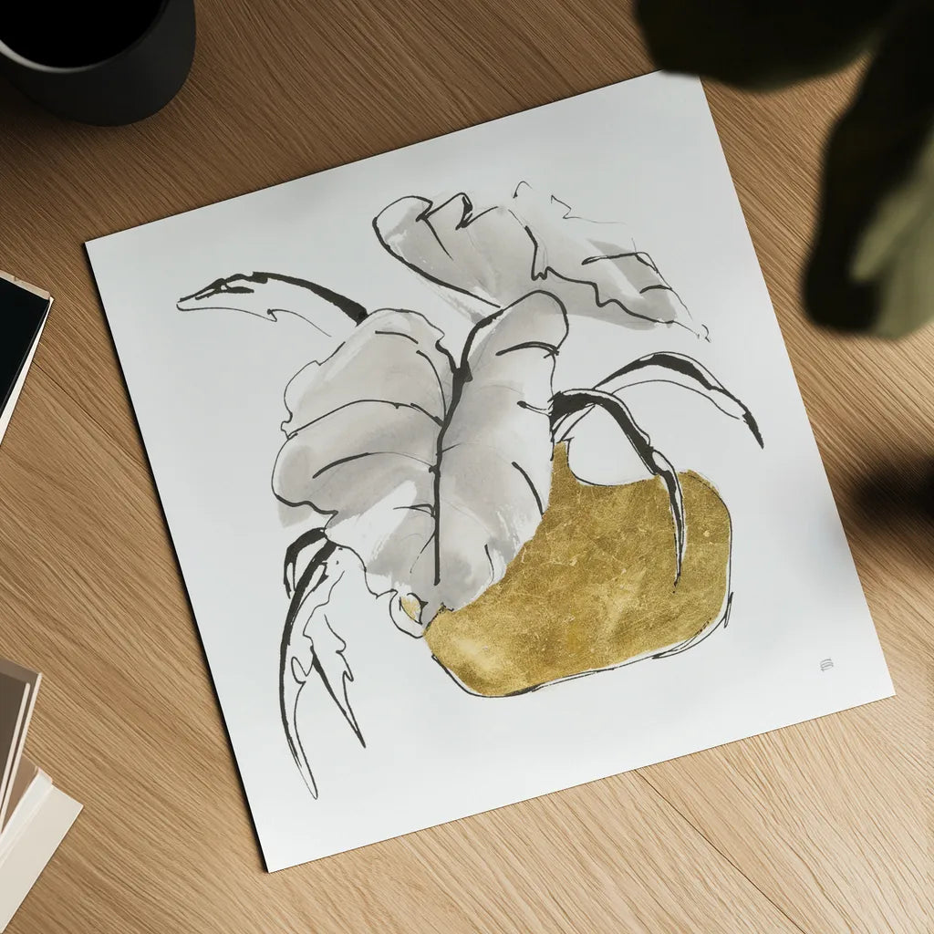 Delicate Gilded Vase II by Chris Paschke. Shown as a detailed flat fine art print, highlighting archival giclee quality. Available as an archival giclee rolled canvas, fine art paper, or poster print. SKU 74093a.