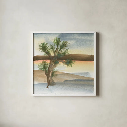 Desert Joshua Tree by Chris Paschke. Shown in a crisp white glass frame for a clean and minimalist style. Available as an archival giclee rolled canvas, fine art paper, or poster print. SKU 23899a.