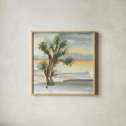 Desert Joshua Tree Cool by Chris Paschke. Shown in a natural wood glass frame for a timeless modern aesthetic. Available as an archival giclee rolled canvas, fine art paper, or poster print. SKU 27008a.