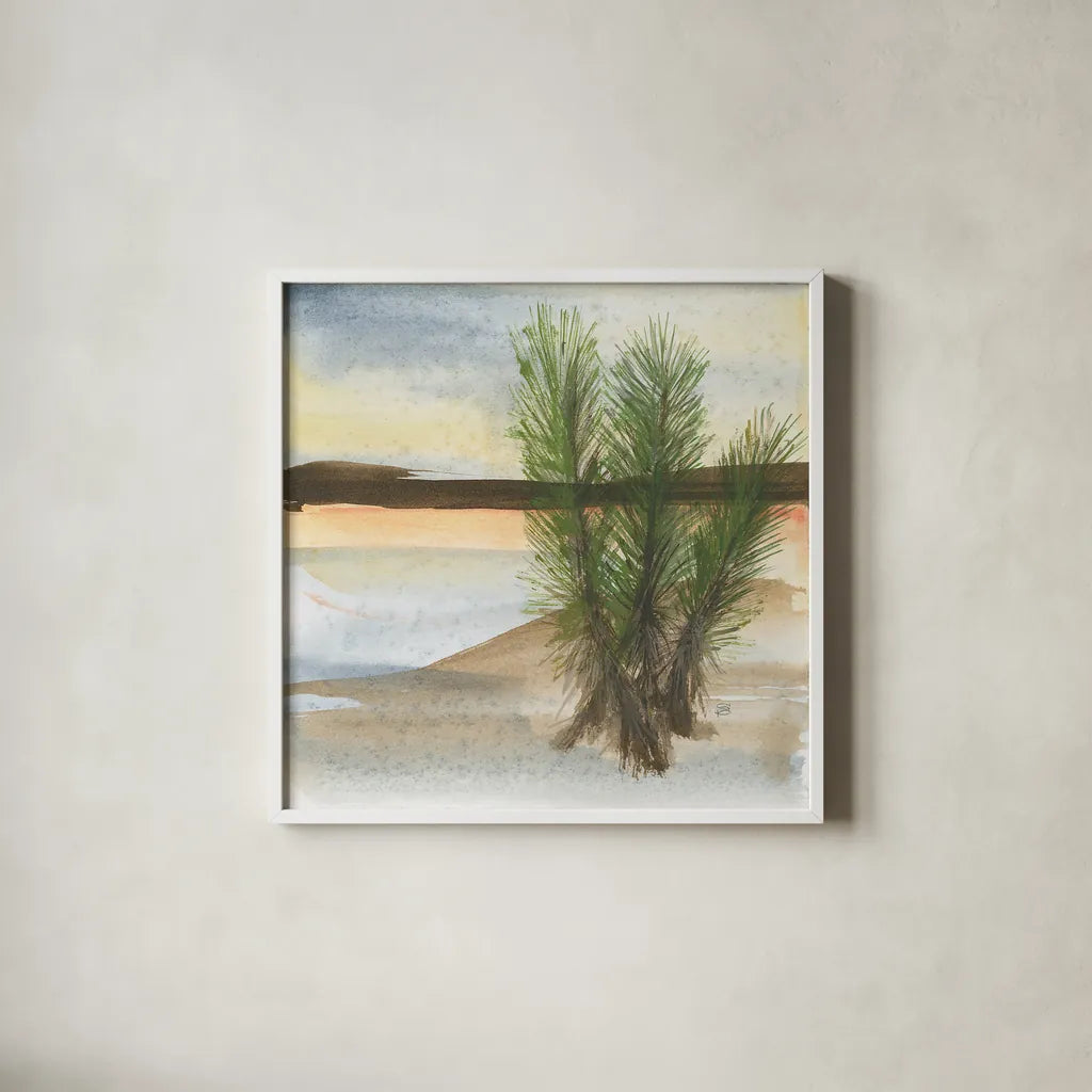 Desert Yucca by Chris Paschke. Shown in a crisp white glass frame for a clean and minimalist style. Available as an archival giclee rolled canvas, fine art paper, or poster print. SKU 23900a.