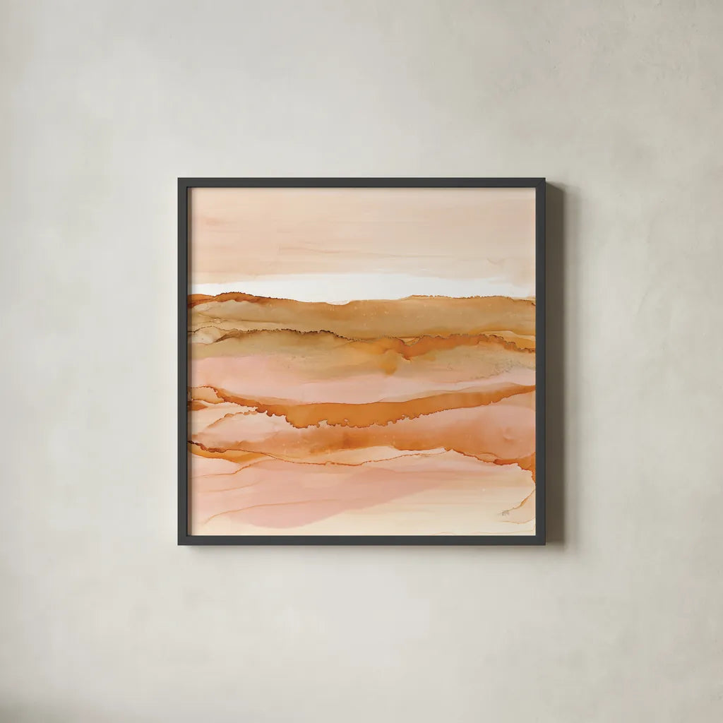 Desertscape I Oasis by Chris Paschke. Shown in a sleek black glass frame for a contemporary gallery look. Available as an archival giclee rolled canvas, fine art paper, or poster print. SKU 72481a.