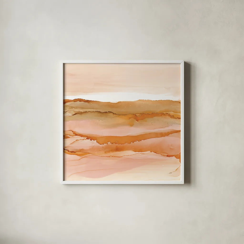 Desertscape I Oasis by Chris Paschke. Shown in a crisp white glass frame for a clean and minimalist style. Available as an archival giclee rolled canvas, fine art paper, or poster print. SKU 72481a.