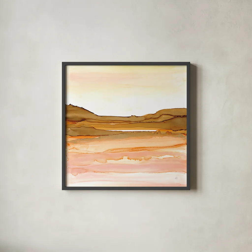 Desertscape II by Chris Paschke. Shown in a sleek black glass frame for a contemporary gallery look. Available as an archival giclee rolled canvas, fine art paper, or poster print. SKU 66759a.