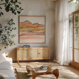 Desertscape IV by Chris Paschke. Shown in a natural wood frame in a cozy modern living room. Available as an archival giclee rolled canvas, fine art paper, or poster print. SKU 66761a.