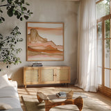 Desertscape V by Chris Paschke. Shown in a natural wood frame in a cozy modern living room. Available as an archival giclee rolled canvas, fine art paper, or poster print. SKU 66762a.