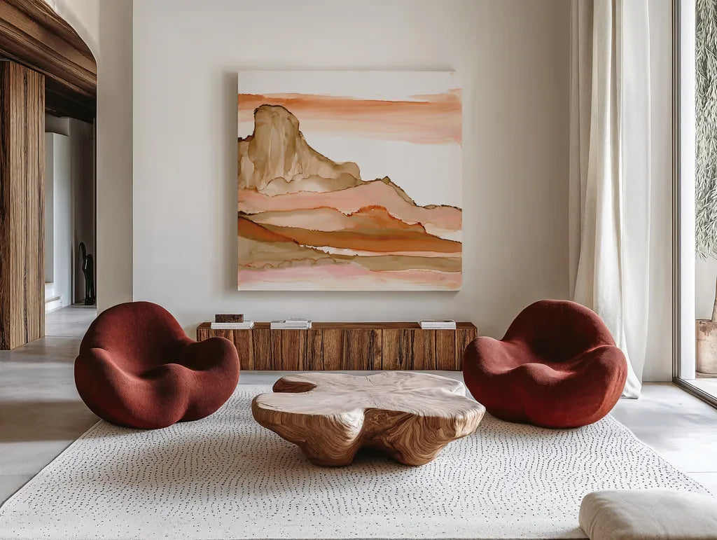 Desertscape V by Chris Paschke. Shown as extra-large giant wall art in a modern living room. Available as an archival giclee rolled canvas, fine art paper, or poster print. SKU 66762a.